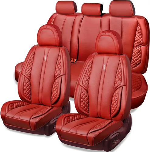 Vista 10 de CAR PASS Juego completo de fundas de cuero de napa para asiento de automóvil, protector impermeable duradero y acolchado, ajuste universal