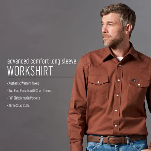 Vista 4 de Wrangler Mens Premium Performance Advanced Comfort Cowboy Cut Long Sleeve Spread Collar Solid Shirt