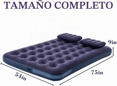 Vista 5 de Colchón inflable de tamaño matrimonial con bomba y almohadas, colchón inflable para camping y hogar