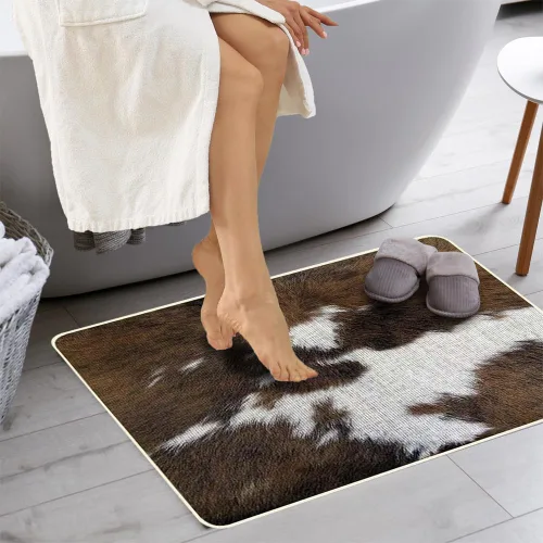 Vista 5 de TOMWISH Alfombra con estampado de vaca, tapete de cocina de piel de vacuno para piso, 2 piezas, diseño de vaca occidental, antideslizante