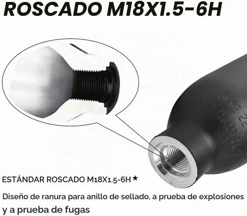 Vista 5 de Botella de aire de aluminio de 4500 psi, cilindro de PCP aeronáutico a prueba de explosiones de 30 Mpa, tanque de alta presión recargable M18 * 1.5