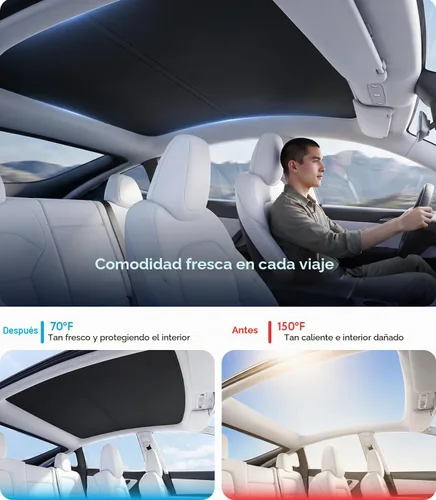 Vista 2 de Wigoo Para Tesla Model Y Accesorios Parasol Techo, Interior Negro