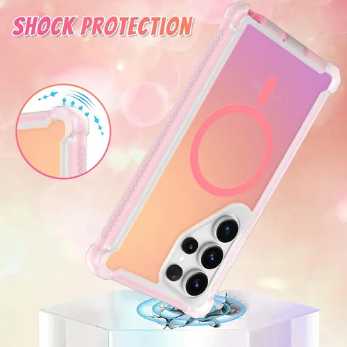 Vista 384 de Bonoma - Funda compatible con Samsung Galaxy S21 Plus, diseño de corazón con purpurina, color rosa Support for MagSafe, Plating Magnetic Case TPU