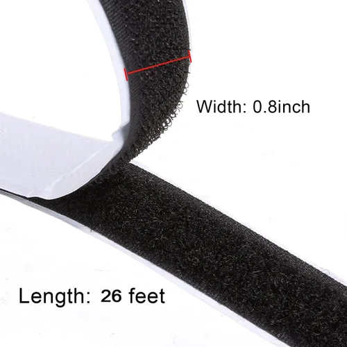 Vista 7 de Rollo de cinta de gancho y bucle de doble cara, 8.8 yardas, 0.787 in de ancho, color negro, adhesivo fuerte, utilizado en costura, escuela, oficina