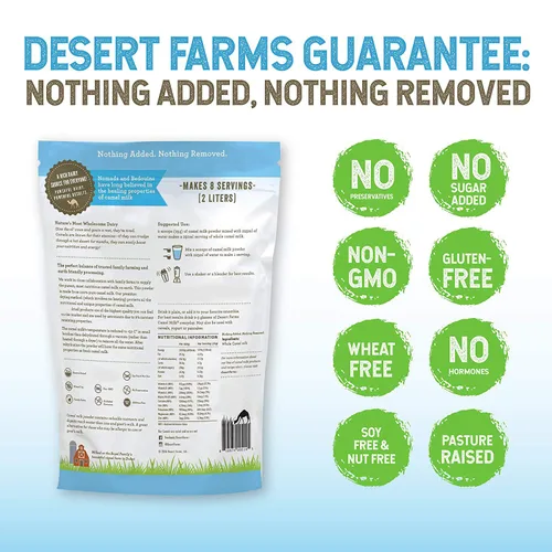 Vista 4 de Desert Farms Leche de camello entera orgánica en polvo certificada PALEO y KETO libre de alérgenos sin OMG, fácil de mezclar, leche en polvo