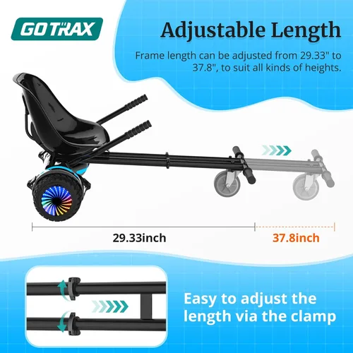 Vista 3 de Gotrax Hoverboard - Accesorio de asiento de kart para patineta de equilibrio automático de 6.5", 8", 8.5", 10", longitud del marco ajustable