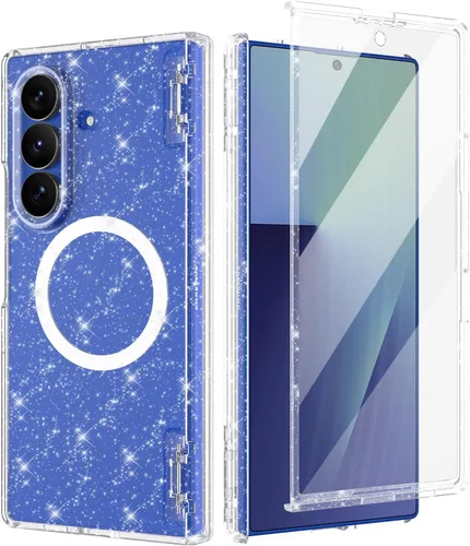 Vista 28 de Btscase Funda para Samsung Galaxy Z Fold 5, protector de pantalla frontal integrado, patrón de mármol dorado con purpurina de policarbonato duro
