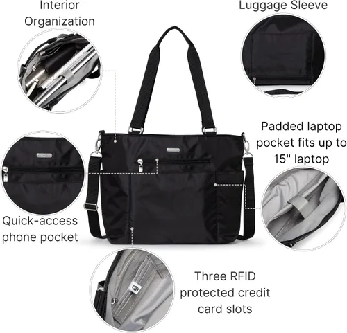 Vista 3 de Bolso para portátil Baggallini Essential - Bolso de trabajo con funda para portátil - Bolso cruzado ligero para el hombro para viajes para mujeres