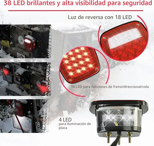 Vista 2 de Wellmax 2 luces traseras LED universales de 12 V con 38 LED rojos y blancos, luces de parada, giro, trasera, respaldo y señal