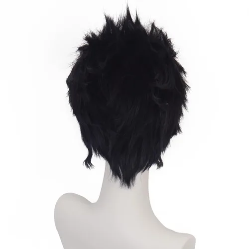 Vista 5 de Peluca de cosplay de pelo corto rizado negro para adultos, pelucas de Halloween para mujeres y hombres