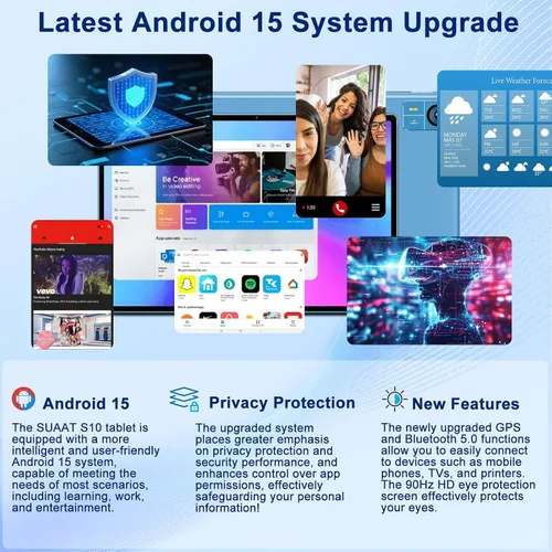 Vista 2 de Android 15 Tablet 30GB RAM 128GB ROM 1TB de expansión, Tablet de 10.1 pulgadas con teclado y ratón, Octa-Core, 8000mAh, pantalla HD IPS, 5G WiFi BT