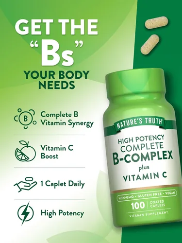Vista 5 de Nature's Truth Vitamina B Complex Plus Vitamina C 100 cápsulas Suplemento vegano, sin OMG y sin gluten