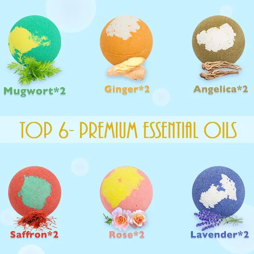 Vista 3 de Paquete de 12 bombas de baño de pies, remojo orgánico para pies con sal de baño, aceites esenciales ricos en bombas de spa para pies secos