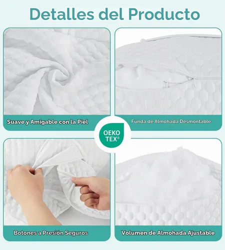 Vista 4 de Almohada de embarazo refrescante para dormir, desmontable y ajustable, almohada de maternidad de apoyo de doble cara, agradable a la piel