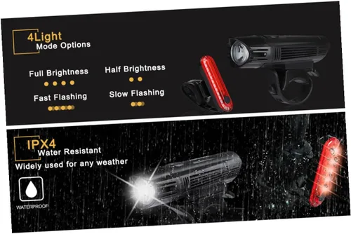 Vista 6 de Toddmomy Rechargeable Bike Light Set Front and Rear LED Bicycle Safety Lamp Waterproof USB Charging Cycling Headlight Taillight Combo for Night