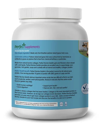 Vista 4 de Perfect Supplements – Gelatina Bovina Perfecta – 660 Gramos – 100% Proteína de Colágeno de Gelatina de Carne – Apoya la Salud de la Piel
