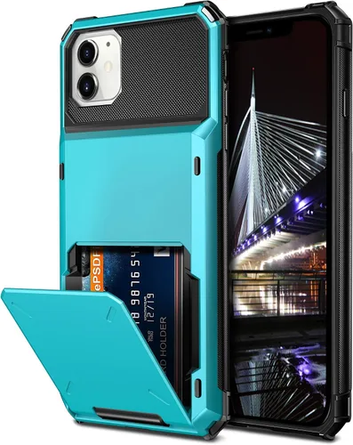 Vista 21 de Vofolen Funda compatible con iPhone 12, cartera 5G, 4 ranuras para tarjetas, tarjetero con bolsillo oculto, doble capa, cubierta trasera protectora