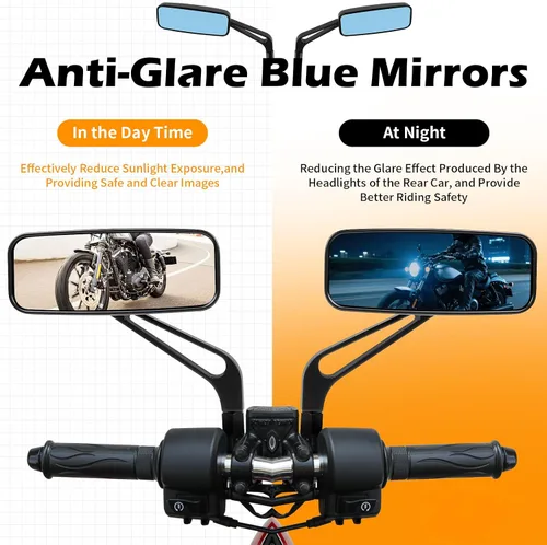 Vista 9 de Espejos retrovisores de manillar rectangular de 8 mm/10 mm en color negro para motocicletas, compatibles con Harley Street Glide, Road King