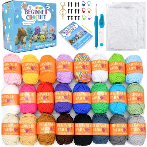 Vista 8 de Kit de ganchillo para principiantes, kit de ganchillo para principiantes con 12 colores para principiantes, hilo de ganchillo para principiantes 12