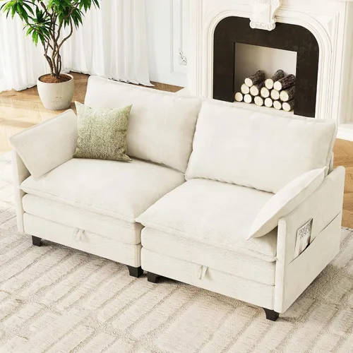 Vista 23 de Sofá modular moderno en forma de L de 106 pulgadas, sofá nube de felpilla con otomana de almacenamiento, sofás de asiento profundo con bolsillo Verde