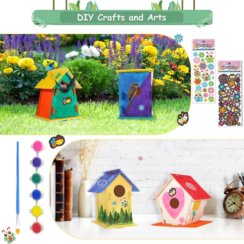 Vista 5 de ILHSTY Paquete de 6 casas de pájaros grandes de bricolaje para niños, manualidades para niños, casas de madera para manualidades, fiestas de clase