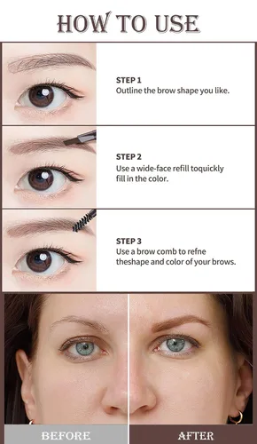 Vista 7 de 12 piezas de lápices de cejas negros impermeables para mujeres, lápiz de cejas retráctil de doble punta con cepillo, diseño de punta triangular, más