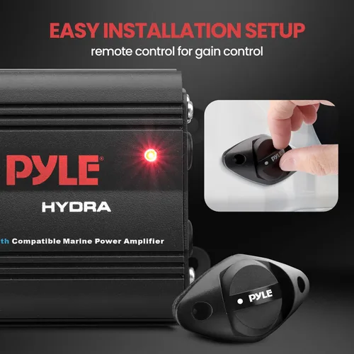 Vista 5 de Pyle Amplificador marino automático de 2 canales, 200 vatios RMS 4 OHM estéreo de rango completo con Bluetooth inalámbrico y potente altavoz Prime