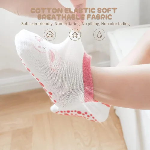 Vista 3 de Calcetines tobilleros antideslizantes para bebé, paquete de 12 para niños y niñas, calcetines de algodón para bebés Animal1