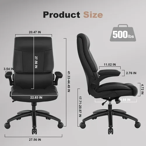 Vista 3 de Youhauchair Silla de oficina ergonómica grande y alta, silla de escritorio ejecutiva de piel sintética de 500 libras con soporte lumbar