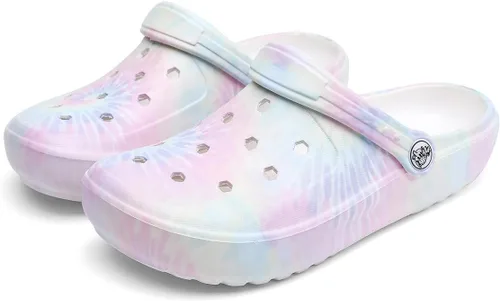 Vista 11 de Zuecos de mujer con estampado tie-dye, ligeros, de jardín, fáciles de poner, baratos, zapatillas/sandalias/zapatos para el agua