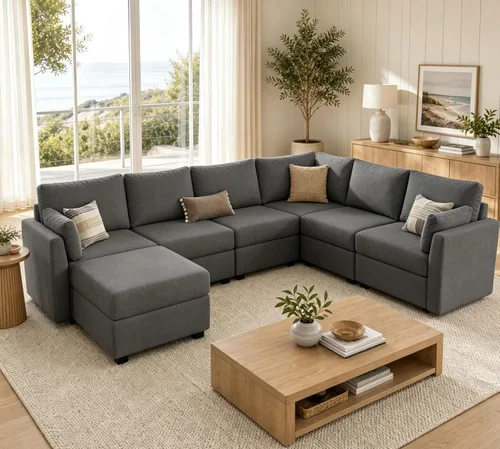Vista 9 de Weture - Sofá modular seccional con almacenamiento, sofá seccional en forma de U para sala de estar, sofá seccional modular convertible