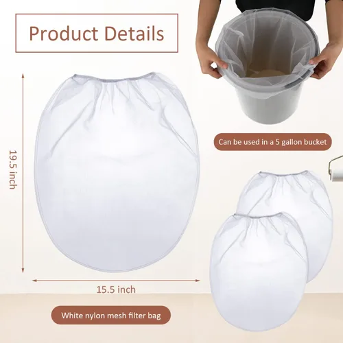 Vista 2 de Patelai 5 bolsas de colador de pintura de 5 galones de malla fina regular/coladores elásticos para uso con pulverizadores de pintura (blanco)