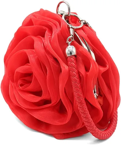 Vista 3 de Bolso de noche en forma de rosa, bolso de mano de satén suave, bolso de mano floral para mujer, bolso de fiesta de boda