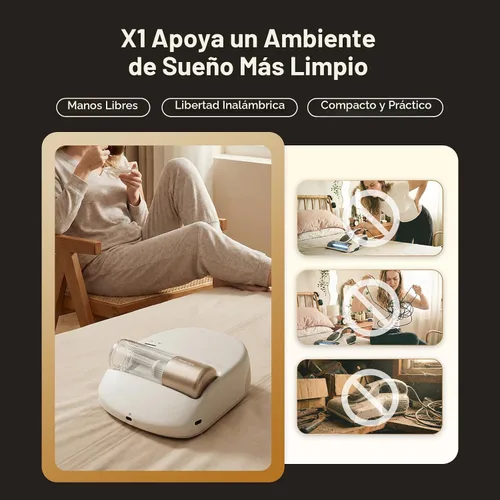 Vista 4 de CREATULIZE Aspiradora robot X1, aspiradora automática de colchón con planificación inteligente de caminos, luz UV-C, filtro HEPA, 100% polvo y Blanco