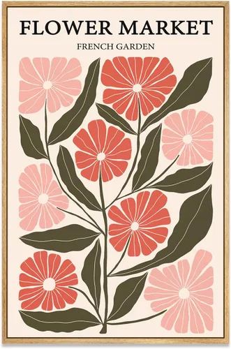 Vista 20 de Zzuyi Lienzo enmarcado para mercado de flores, arte de pared, póster botánico de flores silvestres rosas, impresiones de imágenes, ilustraciones