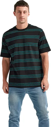 Vista 2 de KLIEGOU Camiseta a rayas con cuello redondo y ajuste holgado para hombre
