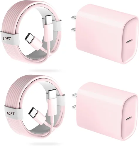 Vista 8 de Cargador para teléfono 17, 16, 15 Pro, carga rápida, 20 W, USB C, bloque de carga rápida con cargadores tipo C de 6.6 pies de largo, cable de carga