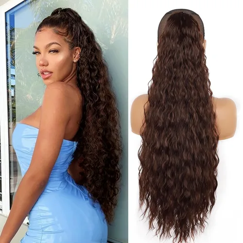 Vista 11 de Extensión de cola de caballo larga y rizada para mujeres/niñas, 26 pulgadas de alto, con cordón, extensiones de cabello con clip, extensiones