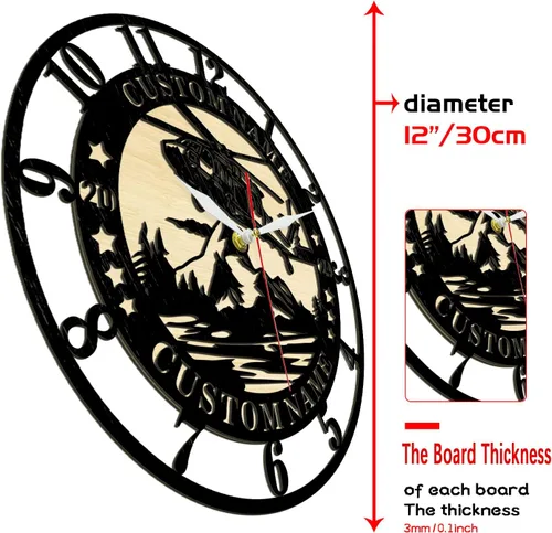 Vista 3 de Geek Alerts Reloj de pared de madera de helicóptero Black Hawk