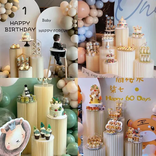 Vista 7 de Soportes Cilíndricos para Fiestas 3 Piezas Soporte de Pedestal Redondo Columnas de Cartón Plegables Mesas Cilíndricas para Fiestas Baby Shower