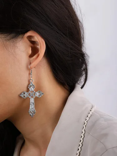 Vista 2 de Sacina Aretes de cruz gótica, aretes góticos, aretes góticos, aretes de cruz para mujer, Halloween, Navidad, Año Nuevo, regalo de joyería para mujer