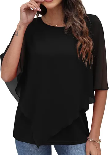 Vista 2 de QIXING Blusas elegantes de gasa, sueltas, de verano para mujer 2022