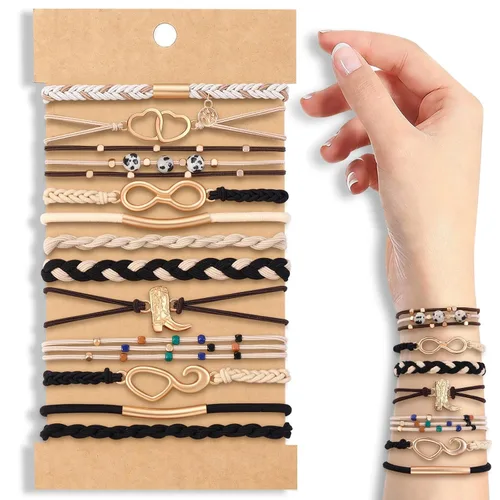 Vista 13 de DIYDEC 10 Ligas para el Cabello Pulsera para Mujeres 5 Estilos Suaves Trenzadas Boho Bandas para el Cabello Elásticas Sin Daño Ligas para el Cabello