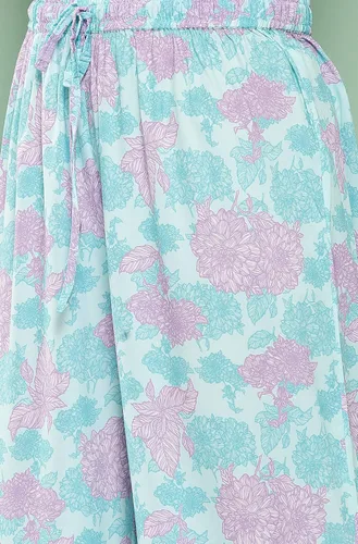 Vista 8 de Janasya Conjunto de coords con estampado digital de crepé azul cielo para mujer india