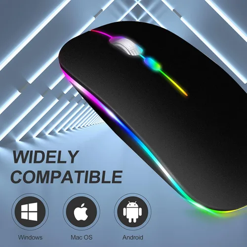 Vista 5 de KLO Ratón Bluetooth recargable con LED (BT5.2+Tipo-C+USB2.4G) para MacBook/MacBook Air/Pro/iPad/Laptop/Notebook/PC/Chromebook (A LED/Verde)