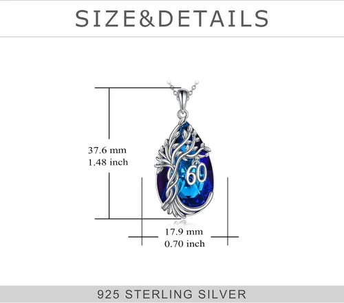 Vista 4 de Collar de plata de ley con forma de lágrima de árbol de la vida, regalo de cumpleaños 40, 50, 60 para mujer