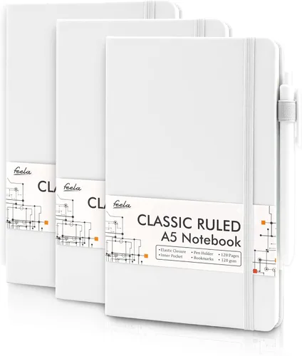 Vista 26 de feela Paquete de 3 Cuadernos Diarios a Granel, Cuaderno de Tapa Dura Clásico con Rayas Rayado Diarios con Soporte para Bolígrafo para Mujeres Niñas