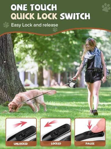 Vista 4 de Correa retráctil para perro con luz LED, correa recargable de 16 pies para perros pequeños y medianos de hasta 66 libras, 360° sin enredos, control