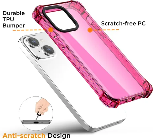Vista 5 de AICase Funda Rebote Rosa Neón Brillante Compatible con iPhone 15, Transparente a Prueba de Impactos Resistente a Golpes Linda Femenina Adolescente