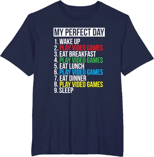 Vista 51 de My Perfect Day" - Camiseta negra de ajuste clásico, cuello redondo, manga corta, poliéster y algodón, Negro